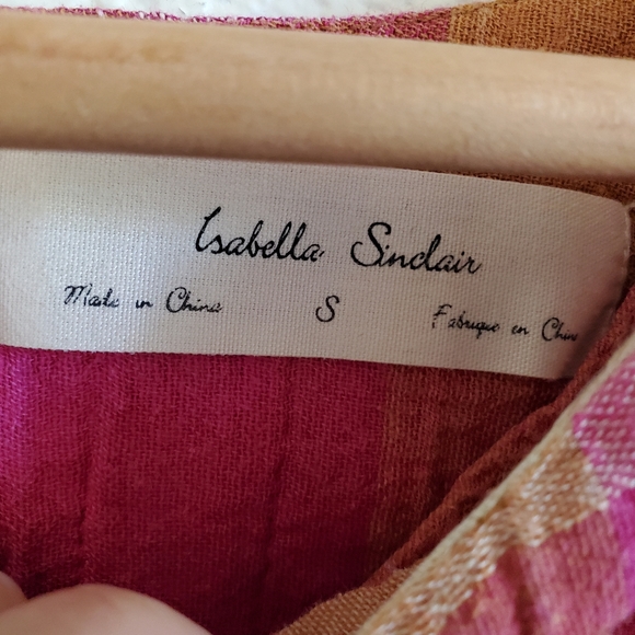 Sold Isabella Sinclair pink orange square check picnic trapeze top - Picture 3 of 8